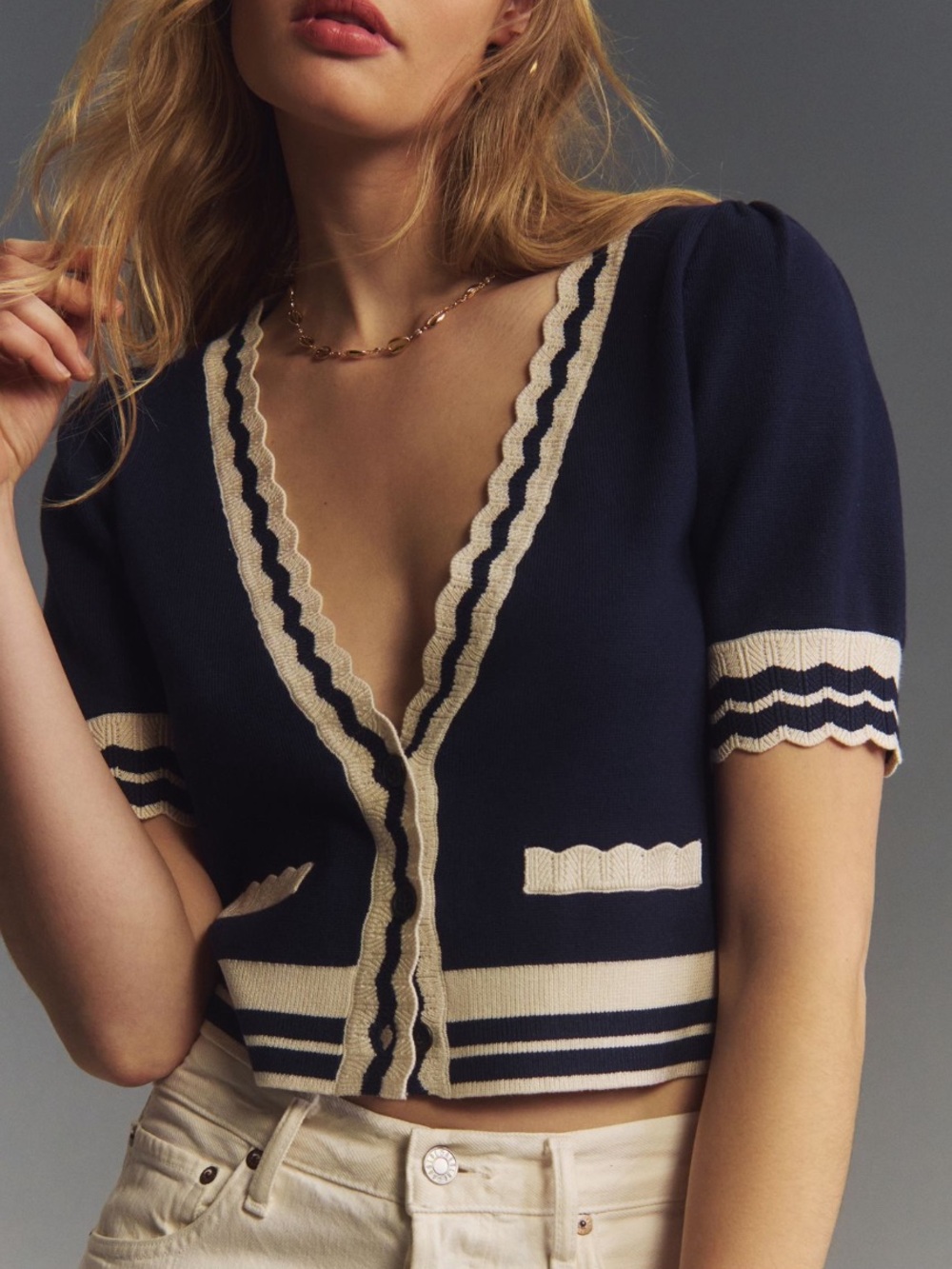 Maeve Short-Sleeve V-Neck Cardigan Sweater